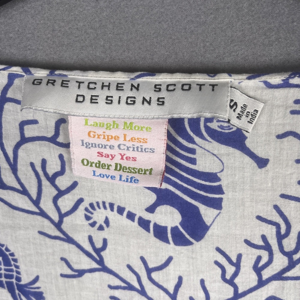 Gretchen Scott Blouse Coastal Beach Coverup Seahorses Blue Comfy Women's S - Picture 3 of 6